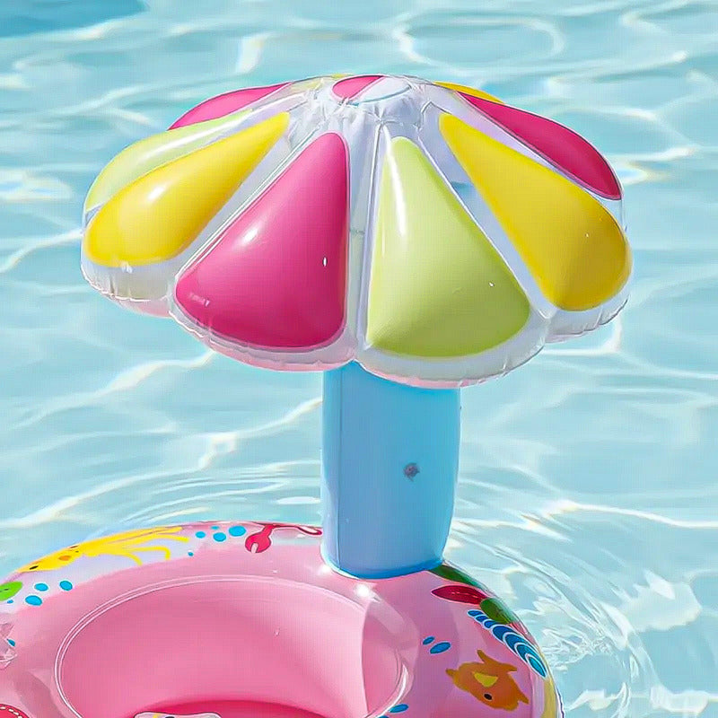 Flotador Inflable Para Niños Sombrilla Piscina Bebes Flotado Rosa