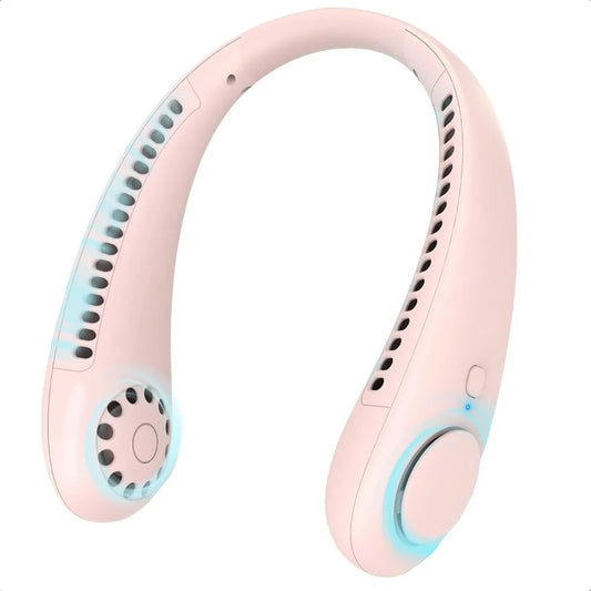 Ventilador De Cuello Portatil Recargable Mini Ventilador Usb Ventilador Portatil 20db Abs Ventilador Silencioso Personal Plastico 3 Velocidades 5v Diseño Ergonomico Color Rosa Okshop