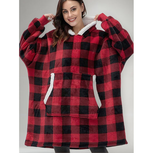 Poleron Frazada Poleron Hombre Polar Poleron Sherpa Oversize Unica Rojo Cuadro