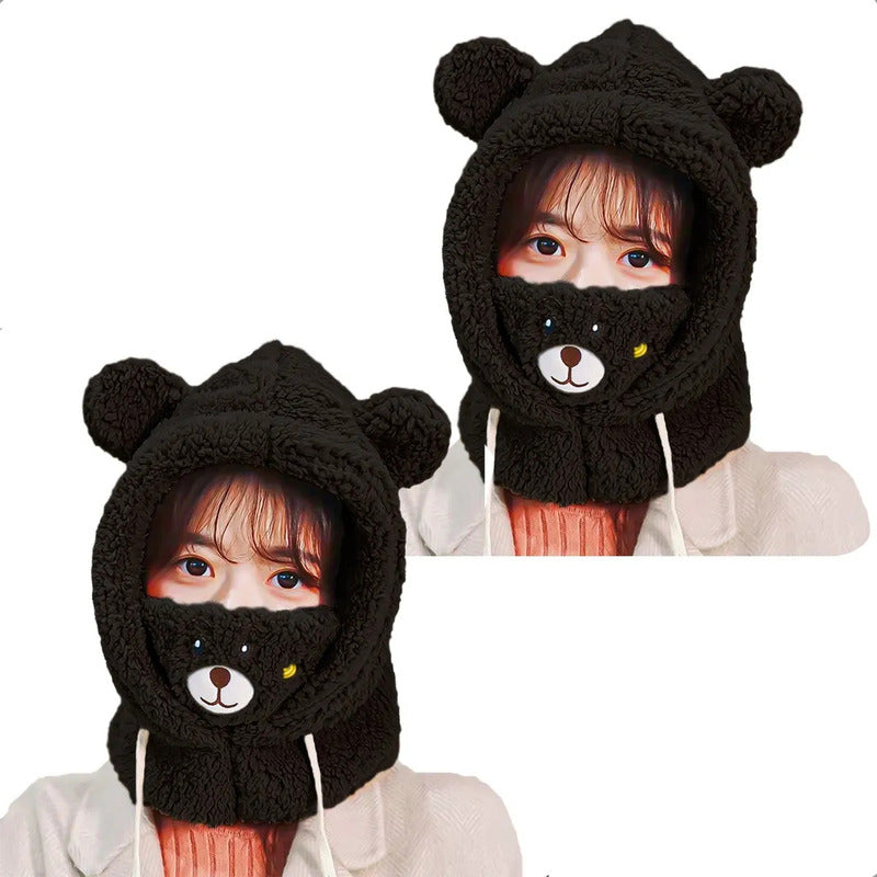 Pack De 2 Gorros Chiporro Para El Frío Con Cuello, De Lana Ajustable Y Unisex Negro Unica