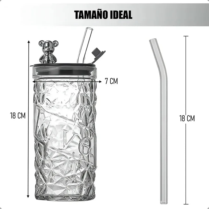 Pack X2 Vasos De Vidrio Arcashopping Con Tapa Y Bombilla 400ml Blancos