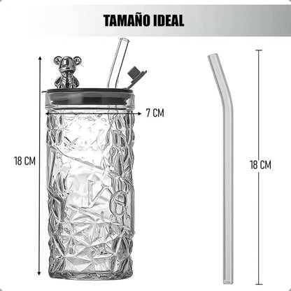 Pack X2 Vasos De Vidrio Arcashopping Con Tapa Y Bombilla 400ml Blancos