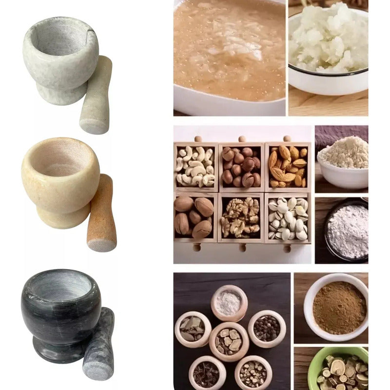 Mortero De Granito Con Pilón De Mármol Para Cocina - Okshop Gris Oscuro