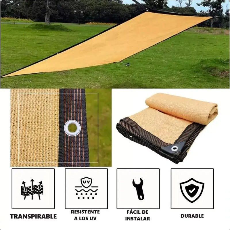 Toldo Vela Rectangular Okshop 4x3m Hdpe Impermeable Protección Uv Beige