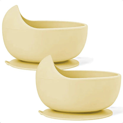 Pack 2 Platos Bowl De Silicona Para Bebé, Antideslizante Y Libre De Bpa, Beige Lisa