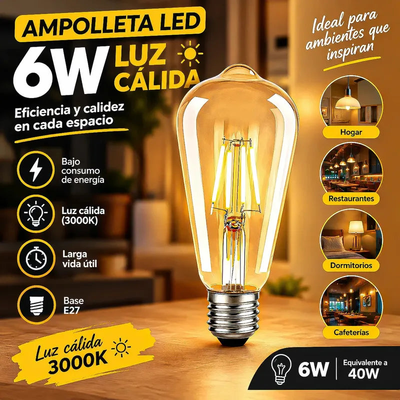 Ampolleta Led E27 Ampolletas Led Ampolletas Luz Calida 6w Cálida