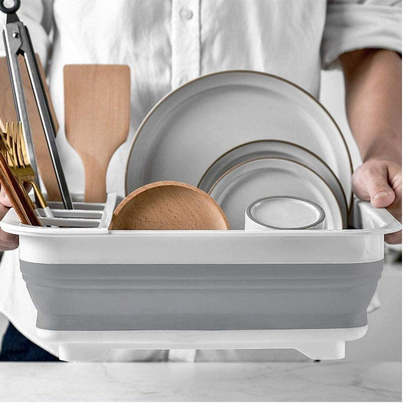 Escurridor De Loza Secador De Platos Plegable Estante Loza Gris