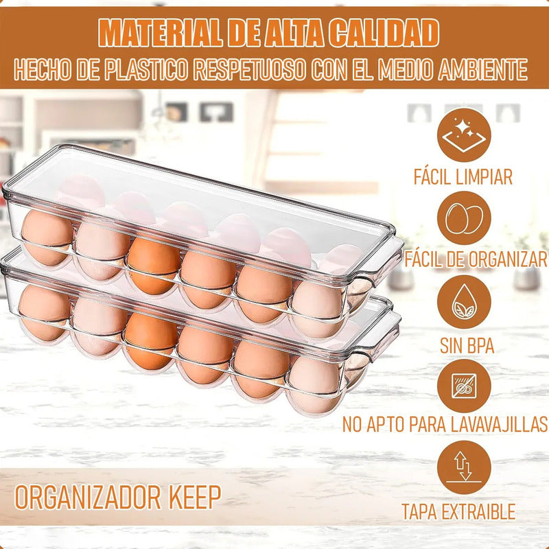 Organizador De Huevos Okshop Apilable Para 12 Unidades Con Tapa Transparente