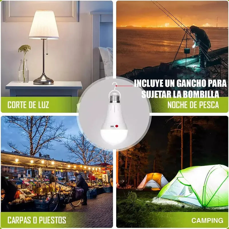 Pack X2 Ampolletas Led Recargables Okshop 10w Usb Tipo Bulbo E27 Camping Blanco Frío