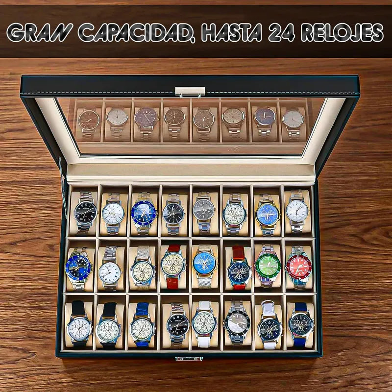 Porta Relojes Organizador De Reloj Caja De Reloj 24 Pzas Negro