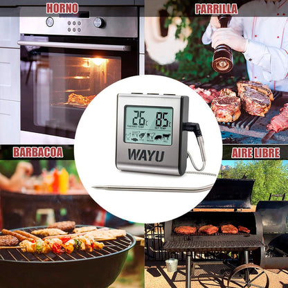 Termómetro Digital Wayu Para Carne, Horno Y Cocina De Acero Inoxidable Gris