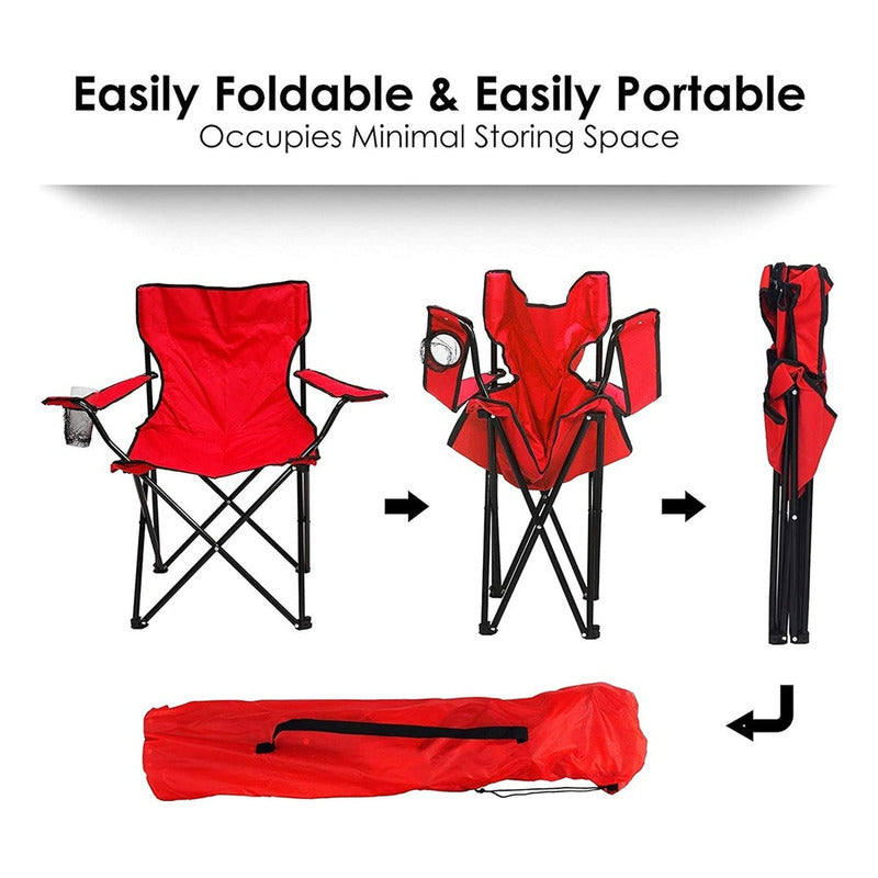 Silla Plegable Silla De Playa Camping Porta Vaso Portatil Color Rojo