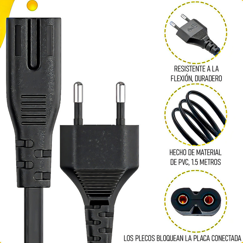 Cable De Alimentación Cable De Alimentación Europeo 1.5 Metros Arcashopping Cable De Extensión Europeo Cable De Alimentación De Repuesto De 2 Clavijas Cable De Alimentación De Tv No Polarizado