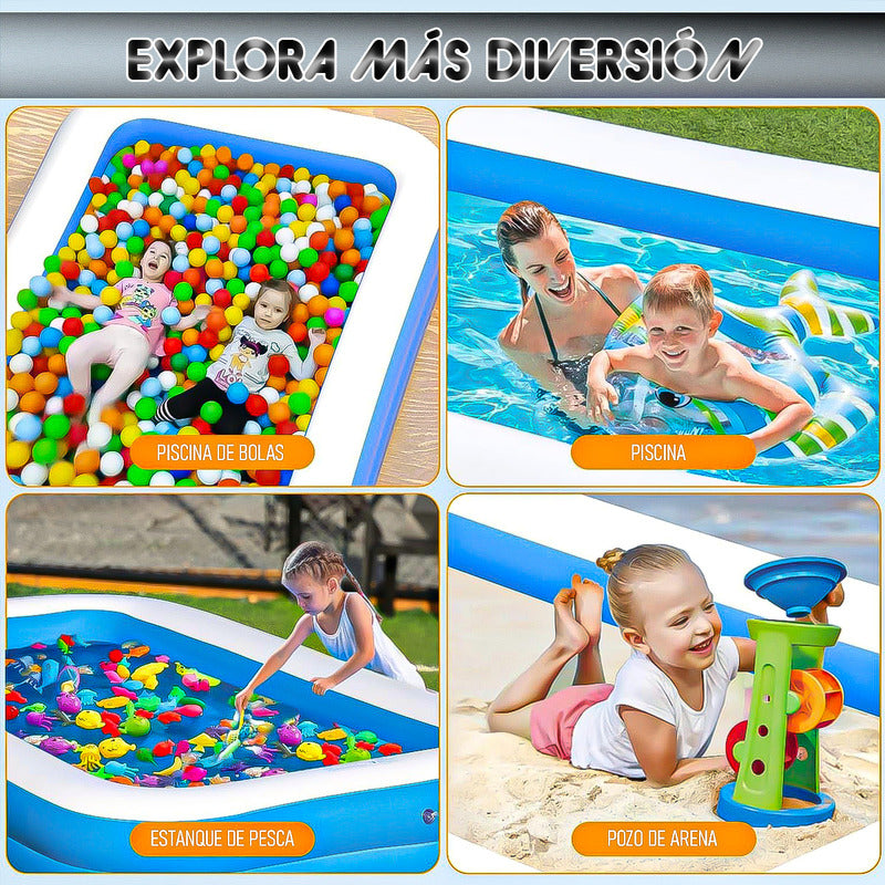Piscina Inflable Rectangular De 1.5 M Para Niños Con Válvula De Desagüe Azul