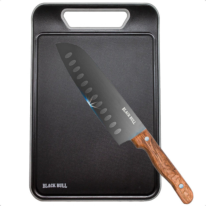 Set Tabla De Picar+cuchillo Santoku Cuchillo Carnicero Tabla