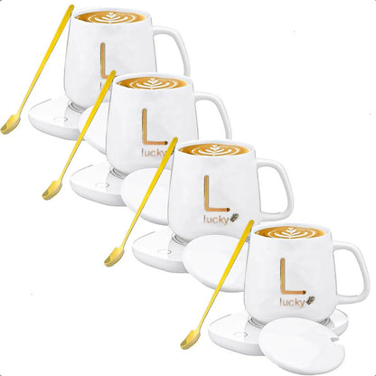 Taza Con Calentador Tazón Tazas De Te Tazas Electrica Tazas Capuccino Vidrio Templado Oficina Pack 4 Taza Cafe Espresso Ceramica 420ml Tazon Calentador Termostatica Blanco Okshop