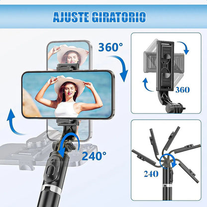 Trípode Selfie Extensible Para Celular Marca Okshop Negro 144cm