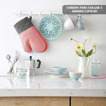 Guantes Para Horno Toma Ollas Guantes De Silicona Guante De Cocina Algodon Okshop Protector De Silicona Flexible 27 Cm Pack 2 Toma Olla Guante Silicona Manopla Rosa