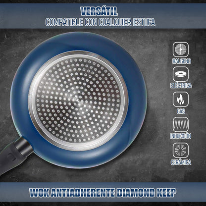 Wok Keep Sarten Antiadherente Sarten Wok Sarten Keep 28cm Azul