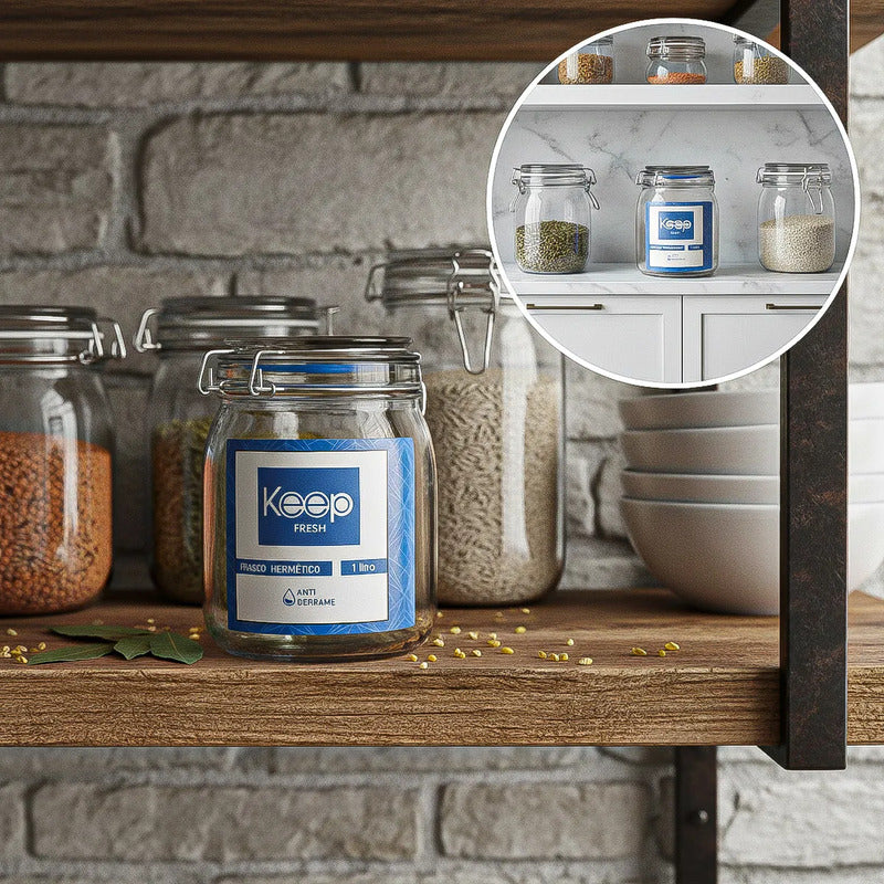 Contenedor De Alimentos Frasco Hermetico Frasco Vidrio 1 L Azul