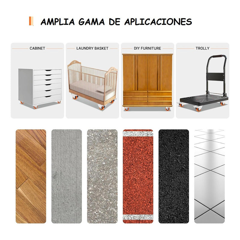 Ruedas Giratorias Para Carros Ruedas Muebles Pack 4 Ruedas Naranja/gris