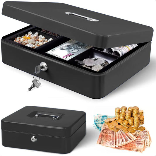 Cajas Fuertes Caja De Seguridad Caja De Dinero Metalica Llave Caja De Seguridad Llaves Multiuso Tiendas Caja Fuerte Metalica Impermeable Asa Antideslizante Negro Arcashopping Negro Oscuro