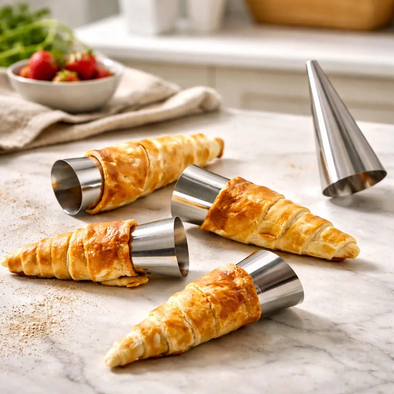 Pack 5 Molde Cannoli Metálico Molde Croissant Molde Cono Gris