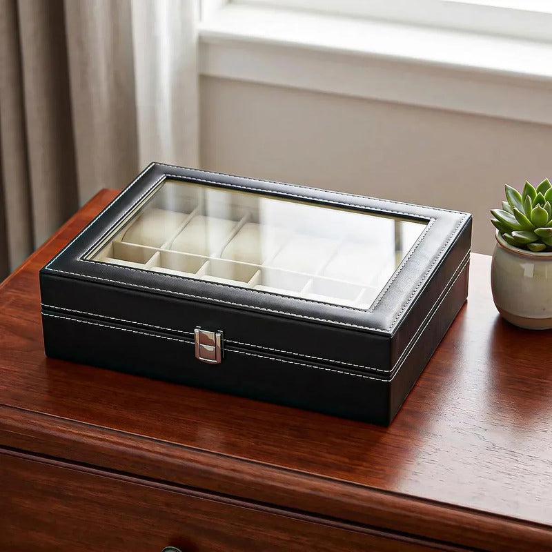 Porta Relojes Organizador De Reloj Caja De Reloj 12 Piezas Okshop Vitrina De Relojes Caja Organizadora De Relojes De... Negro