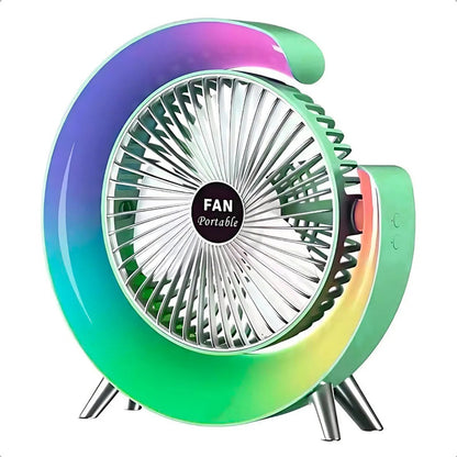 Ventilador Portátil Okshop Usb Con Luz Led, Para Escritorio Y Camping Verde