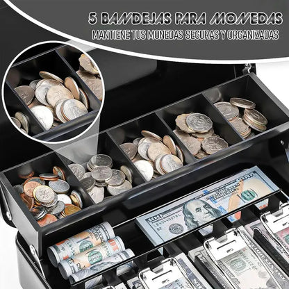 Caja Fuerte Okshop Con Llave Para Billetes Y Monedas De Acero Inoxidable Azul