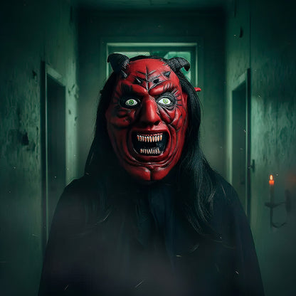Máscara De Látex Demonio Máscara De Terror Halloween Disfraz Rojo Máscara De Demonio