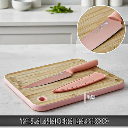 Tabla Para Picar Tablas Picar+cuchillo Tabla Bambu Keep 35cm Okshop Tablas Picar Tablas De Picar Tabla Y Cuhillo Keep... Salmón