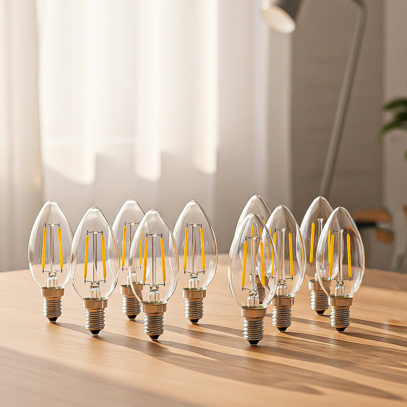 Pack 10 Ampolletas Led E14 Ampolleta 2w Ampolletas Led Vela Cálida