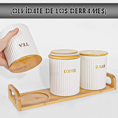 Set 3 Contenedores Hermeticos Frascos Hermeticos Ceramica Blanco 2