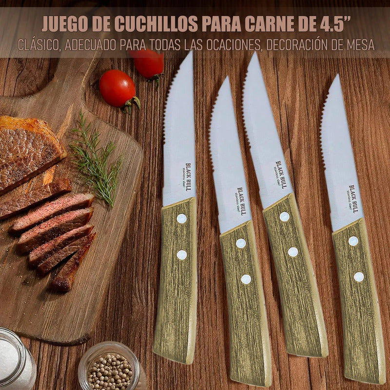 Set De Cuchillos Cuchillo Para Carne Set 4 Cuchillos Steak Juego De Cuchillos Carnes Acero Inoxidable Clasico Cuchillos Mango Madera 22,5cm Cuchillo Chef Aluminio Set Cuchillos 4 Piezas Okshop