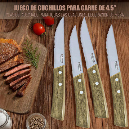 Set De Cuchillos Cuchillo Para Carne Set 4 Cuchillos Steak Juego De Cuchillos Carnes Acero Inoxidable Clasico Cuchillos Mango Madera 22,5cm Cuchillo Chef Aluminio Set Cuchillos 4 Piezas Okshop