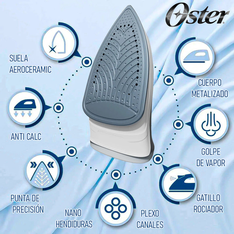 Plancha A Vapor Oster Con Base Antiadherente Y Control De Temperatura Blanco/azul