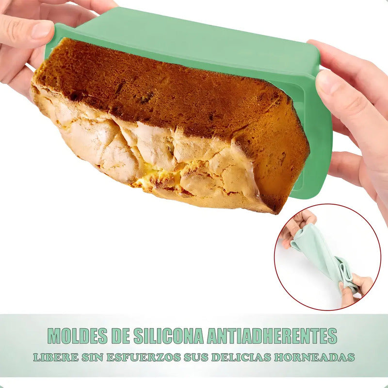 Pack De 2 Moldes De Silicona Rectangulares Antiadherentes Para Pasteles Y Pan, Verde Claro