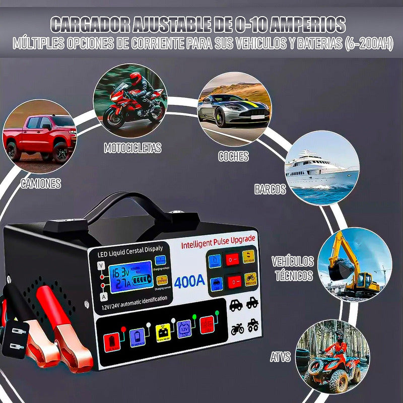 Cargador Baterias 12v/24v Cargador Baterias Auto Moto Inteli