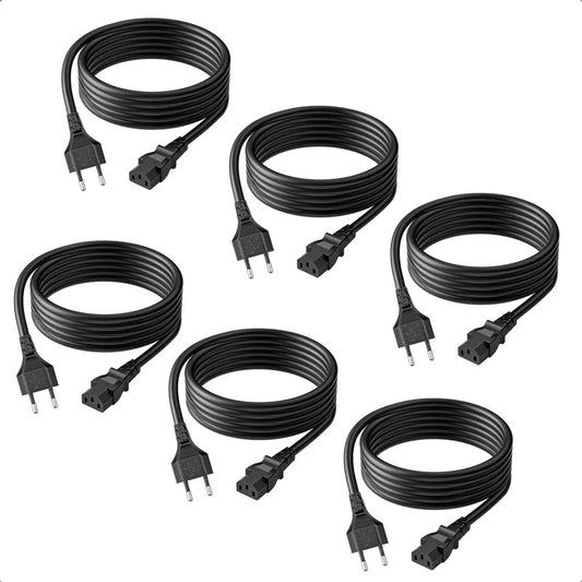 Pack 6 Cable Alimentación Cable Poder 3 Clavijas Cable 1.5m Negro