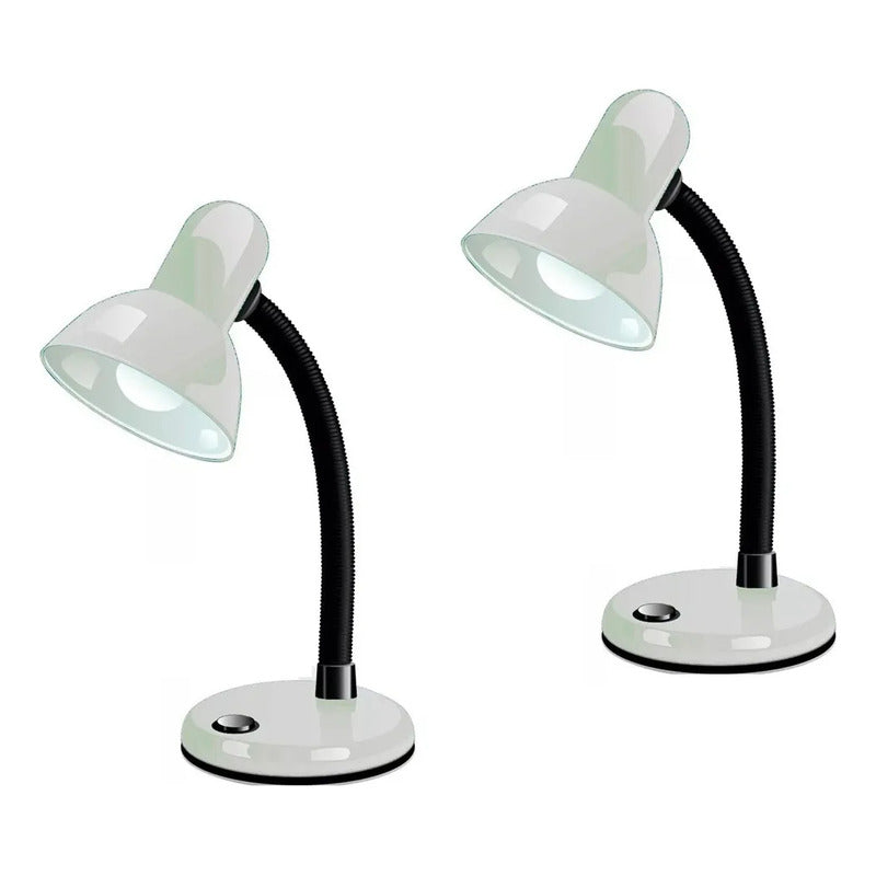 Lámpara Escritorio Metal Flexible E27 Led/incandescente Pack 2 Blanco Okshop