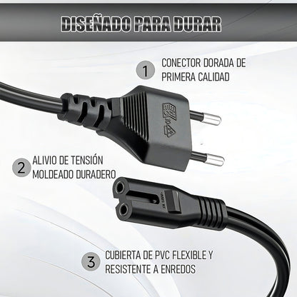 Cable De Alimentación Cable De Alimentación Europeo 1.5 Metros Arcashopping Cable De Extensión Europeo Cable De Alimentación De Repuesto De 2 Clavijas Cable De Alimentación De Tv No Polarizado