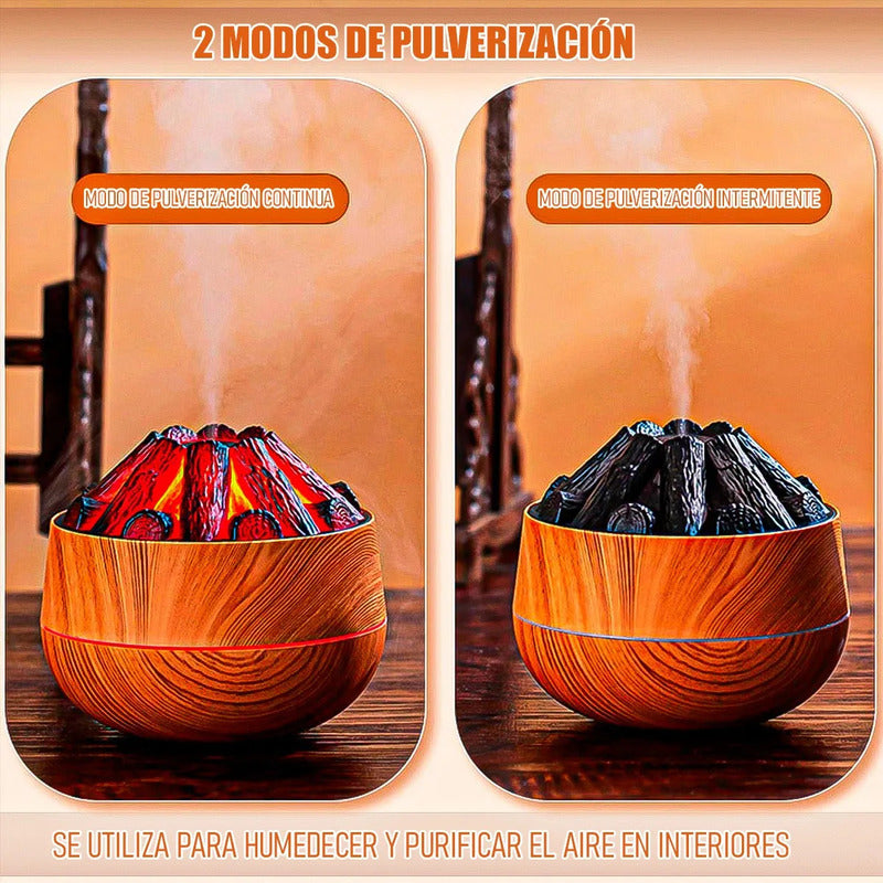 Humidificador Y Difusor De Aromas Con Luz De Llama Led Para Ambiente Cálido Marrón Claro