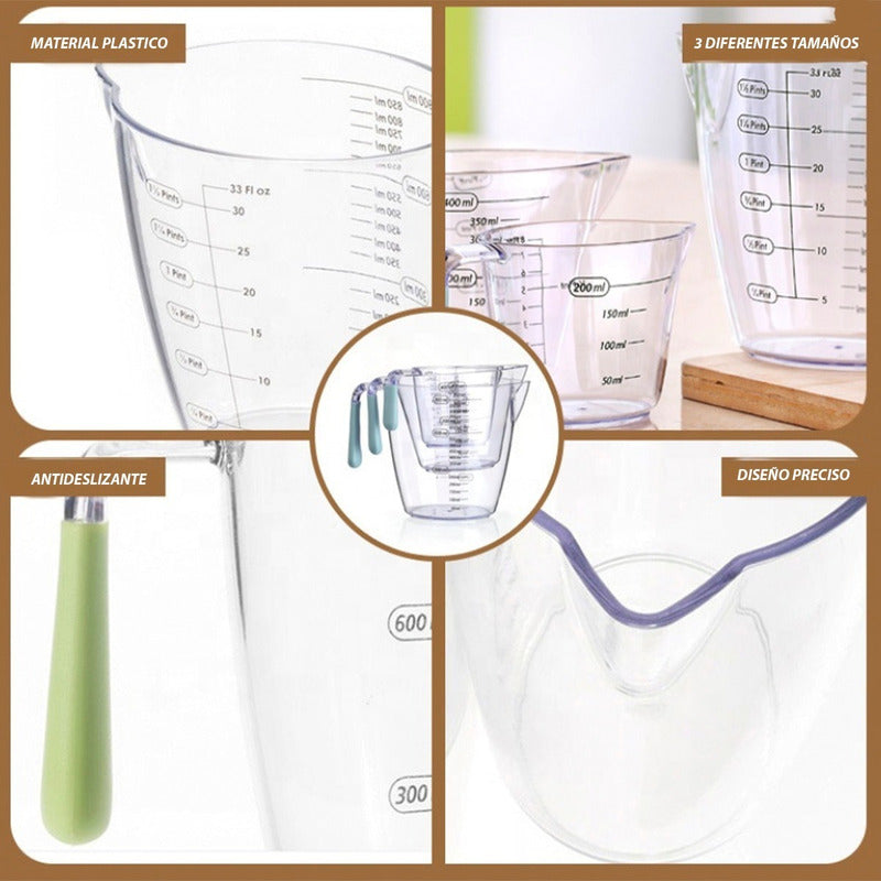 Set 3 Tazas Medidoras Reposteria Jarra Medidora Cocina Transparente