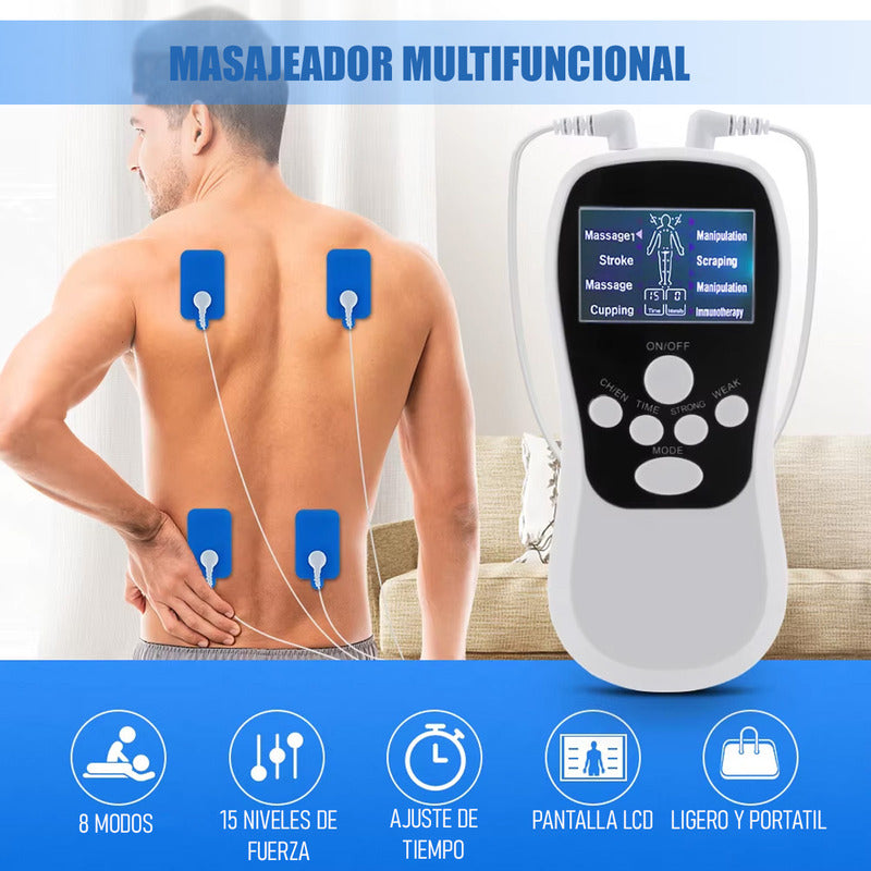 Electroestimulador Muscular Electrofisico Tens 4 Electrodos Blanco