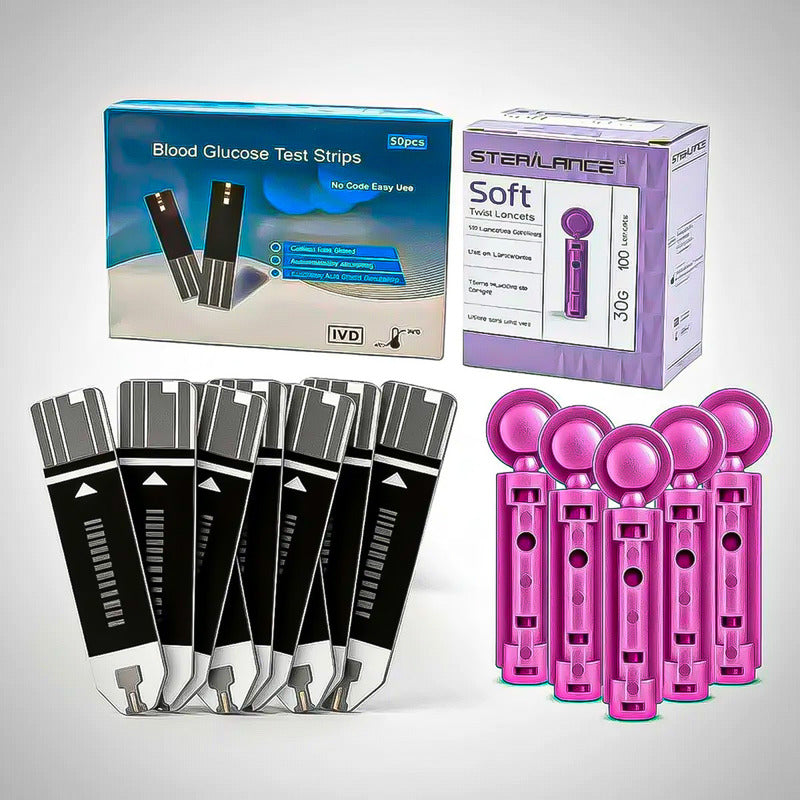 Tiras Reactivas 50 Tiras Medir Glucosa 50 Lanceta Glucometro Arcashopping Tiras Para Medir Glucosa Lancetas Estériles De Calibre 30 Para Prueba De Azúcar En La Sangre Lancetas De Sangre Precisas